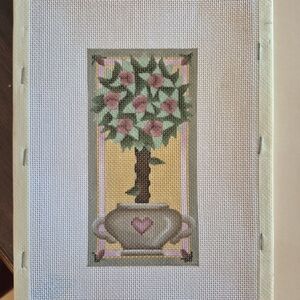 Needlepoint Canvas . Floral With Heart Vase.. Handpainted